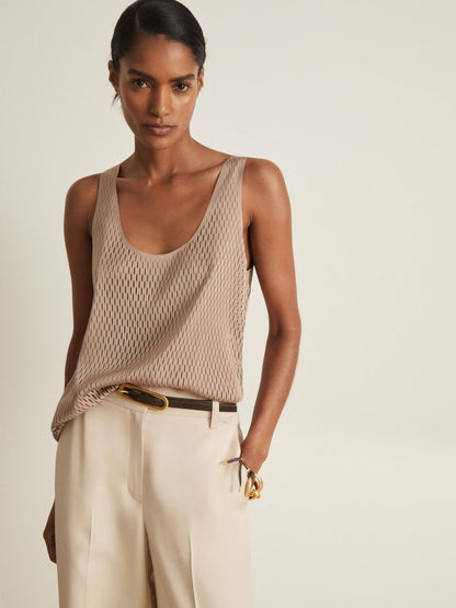 Reiss Atelier Laser-Cut Vest Top in Taupe