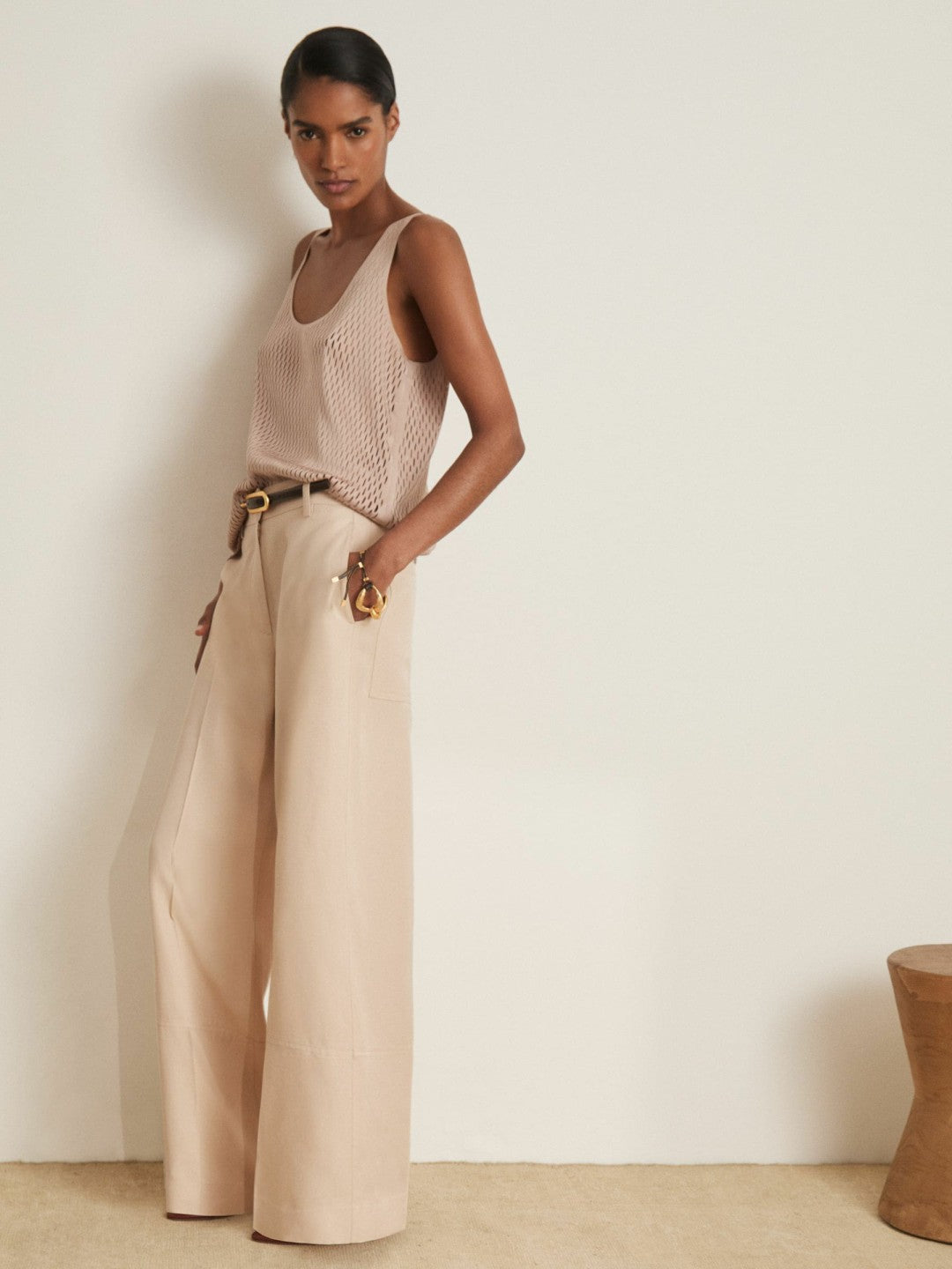 Reiss Atelier Laser-Cut Vest Top in Taupe