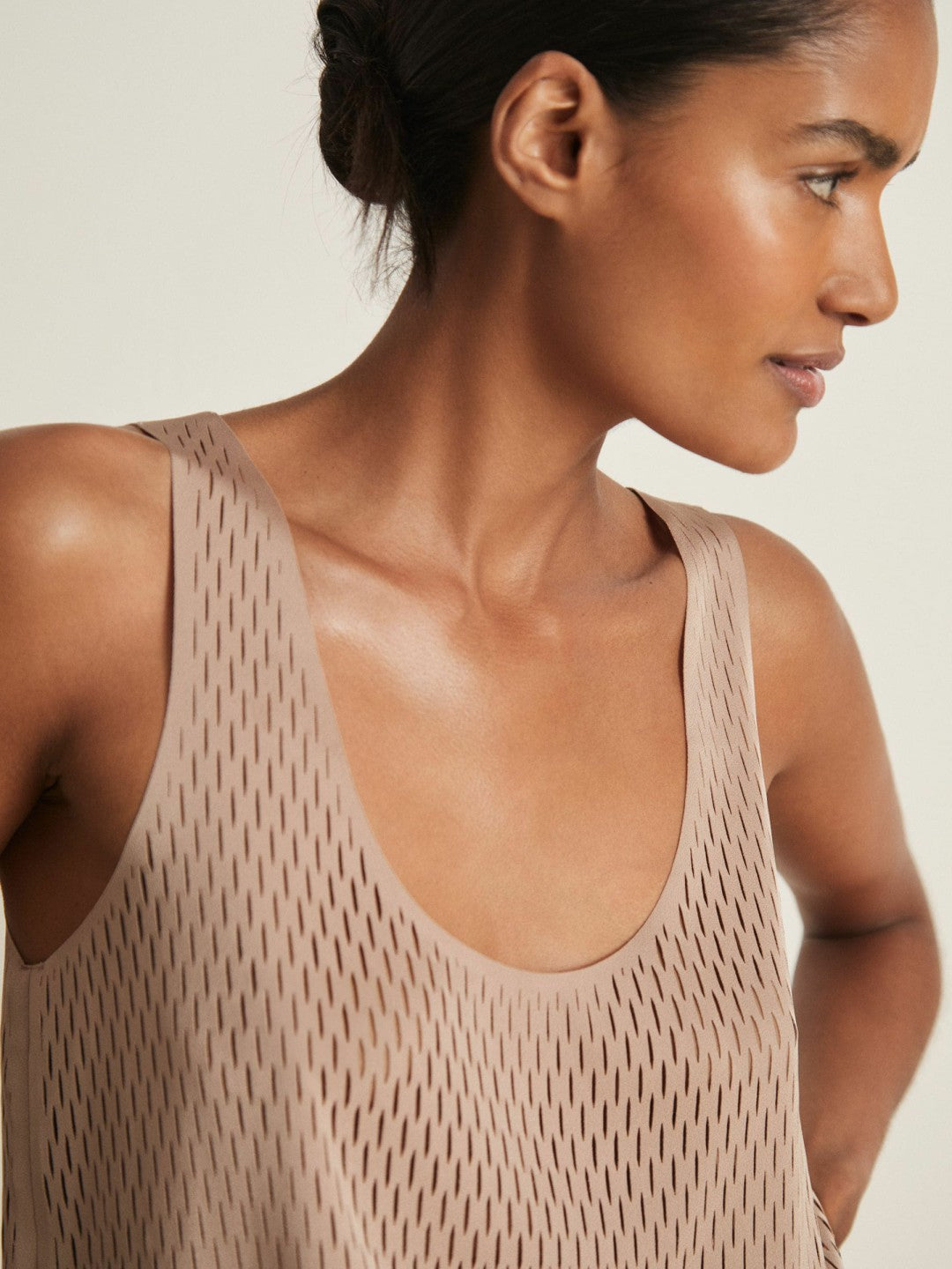 Reiss Atelier Laser-Cut Vest Top in Taupe