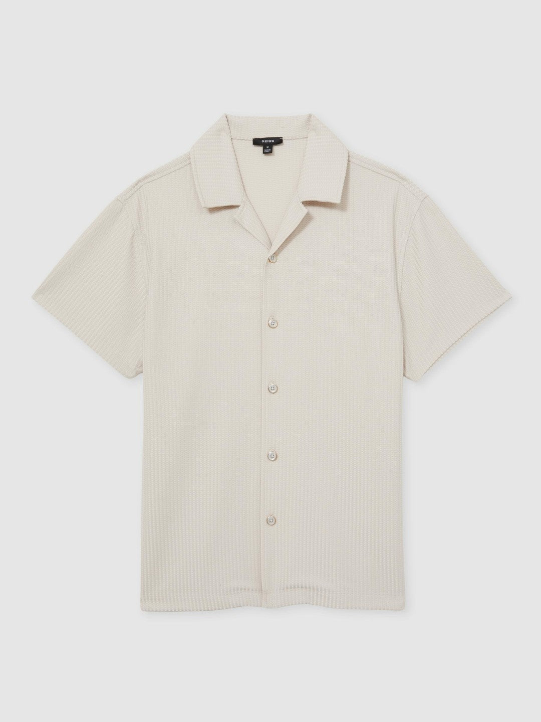 Reiss Textured-Knit Cuban-Collar Shirt in Champagne