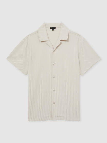 Reiss Textured-Knit Cuban-Collar Shirt in Champagne