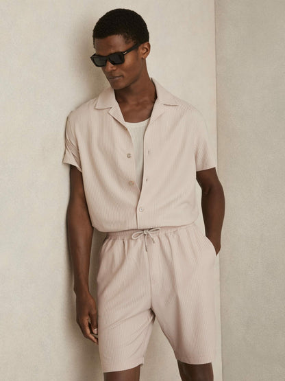 Reiss Textured-Knit Cuban-Collar Shirt in Champagne