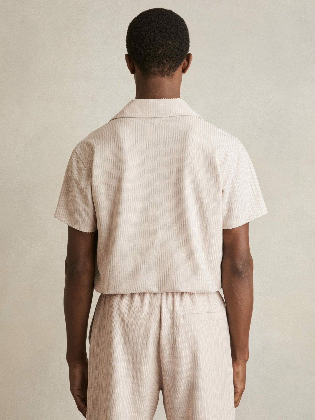 Reiss Textured-Knit Cuban-Collar Shirt in Champagne