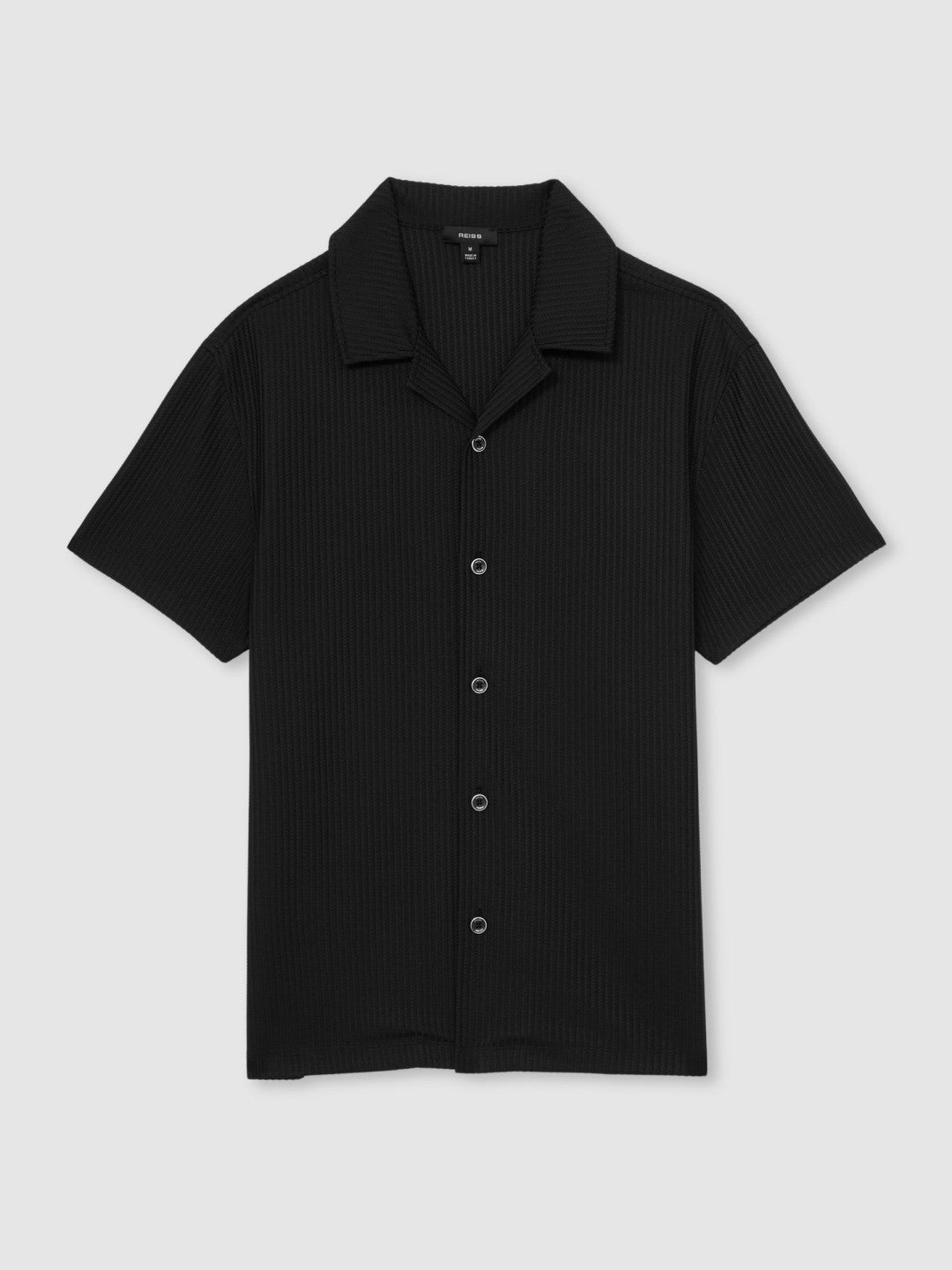 Reiss Textured-Knit Cuban-Collar Shirt in Black
