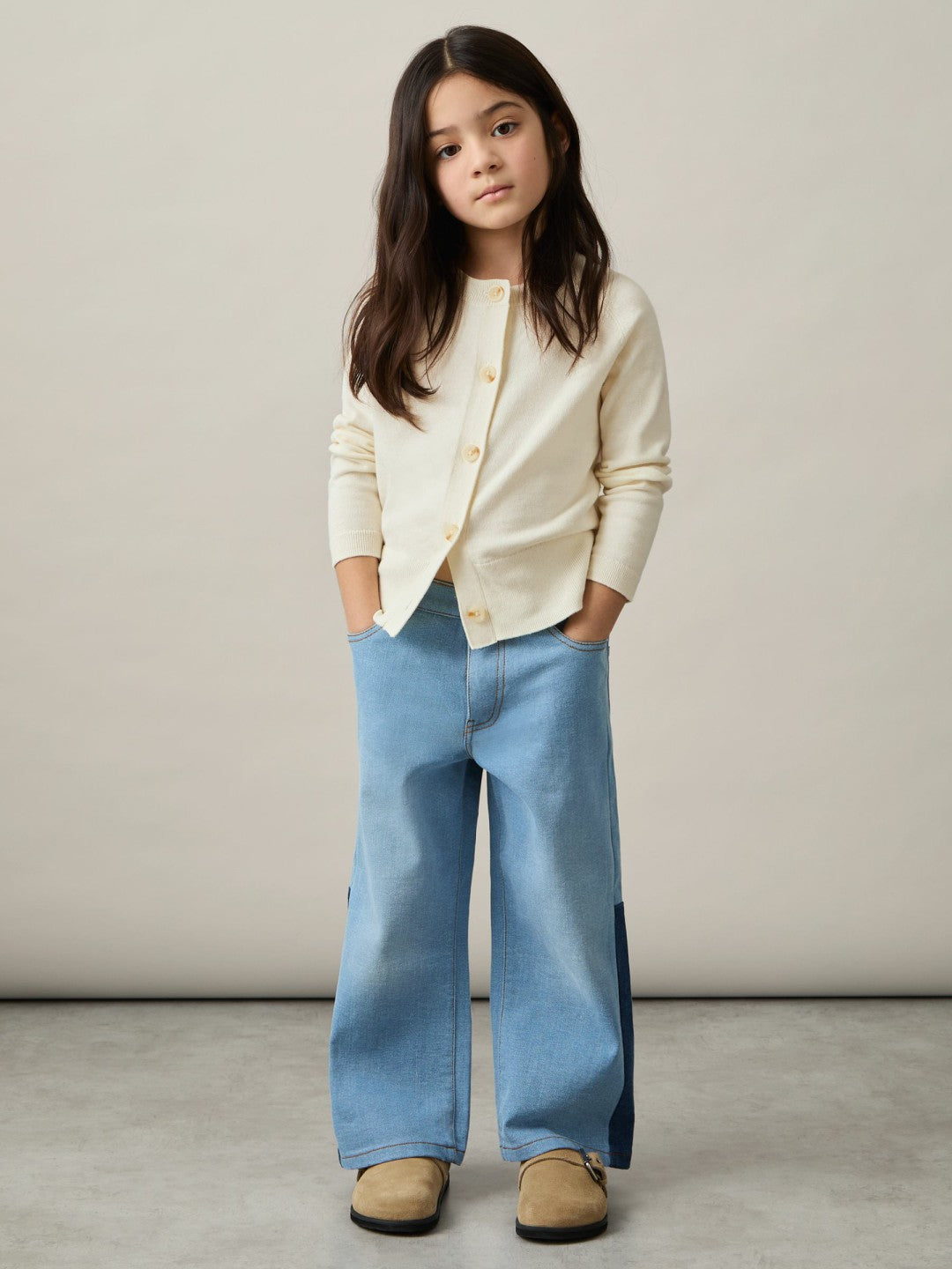 Reiss 13-14 yrs Cotton Crew-Neck Cardigan in Ivory