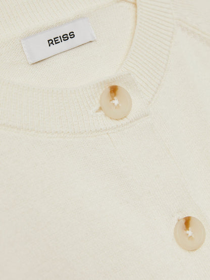 Reiss 13-14 yrs Cotton Crew-Neck Cardigan in Ivory