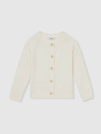 Reiss 4-9 yrs Cotton Crew-Neck Cardigan in Ivory