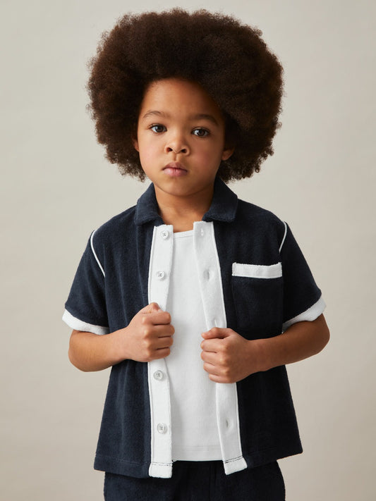 Reiss 9-13 yrs Velour Colour-Block Shirt in Blue Multi