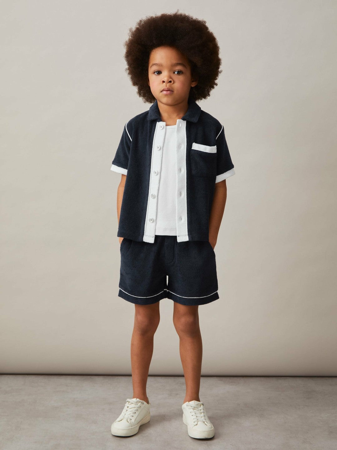 Reiss 9-13 yrs Velour Colour-Block Shirt in Blue Multi