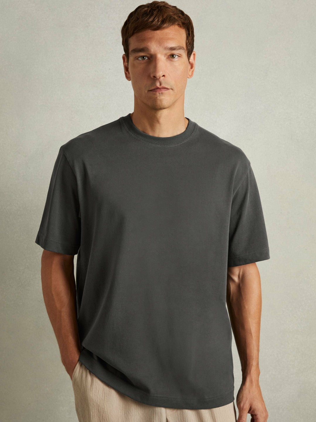 Reiss Cotton Garment-Dyed Oversized T-Shirt in Washed Black