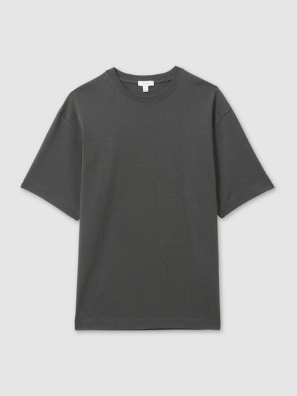 Reiss Cotton Garment-Dyed Oversized T-Shirt in Washed Black