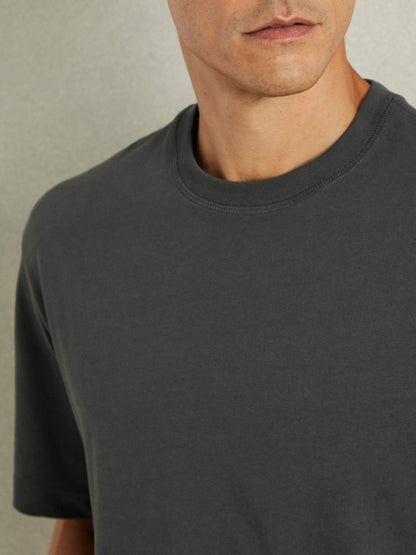 Reiss Cotton Garment-Dyed Oversized T-Shirt in Washed Black