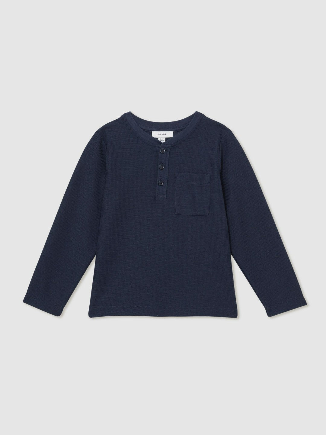 Reiss 3-9 yrs Cotton-Blend Waffle Henley T-Shirt in Navy