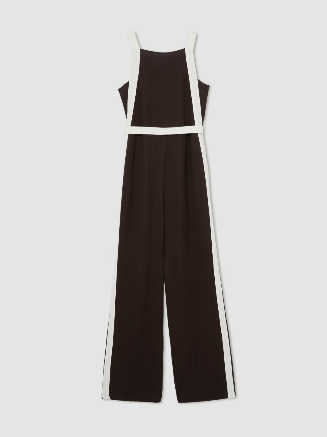 Reiss Colourblock Wide Leg Belted Jumpsuit in Chocolate/Cream