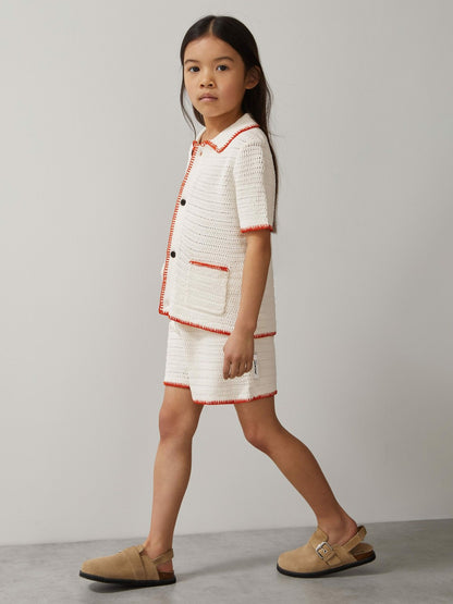 Reiss 13-14 yrs McLaren F1 Team Crochet Shorts in Off White/Orange