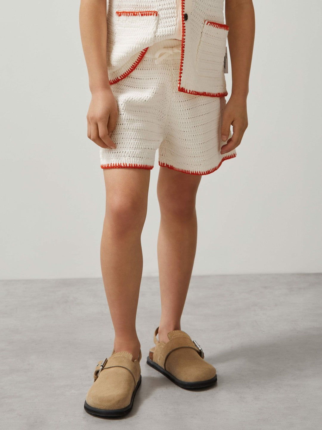 Reiss 9-13 yrs McLaren F1 Team Crochet Shorts in Off White/Orange