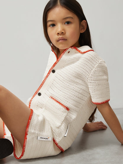 Reiss 9-13 yrs McLaren F1 Team Crochet Shorts in Off White/Orange