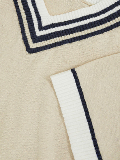 Reiss 9-13 yrs Cotton-Linen Knit V-Neck Cricket Top in Neutral