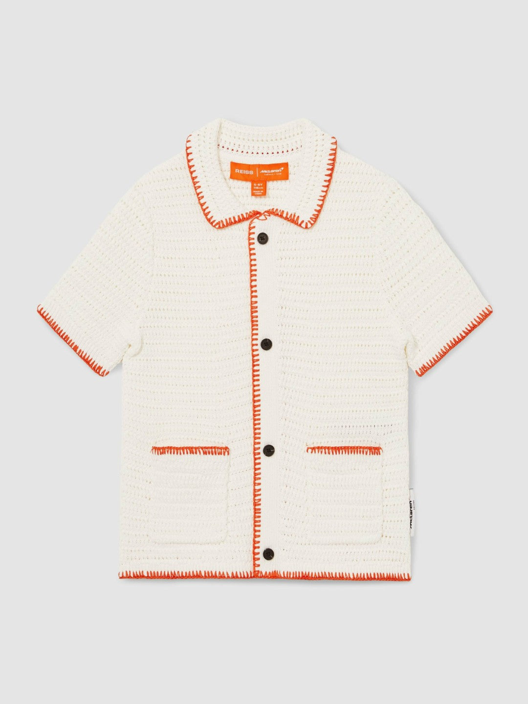 Reiss 3-9 yrs McLaren F1 Team Crochet Shirt in Off White/Orange