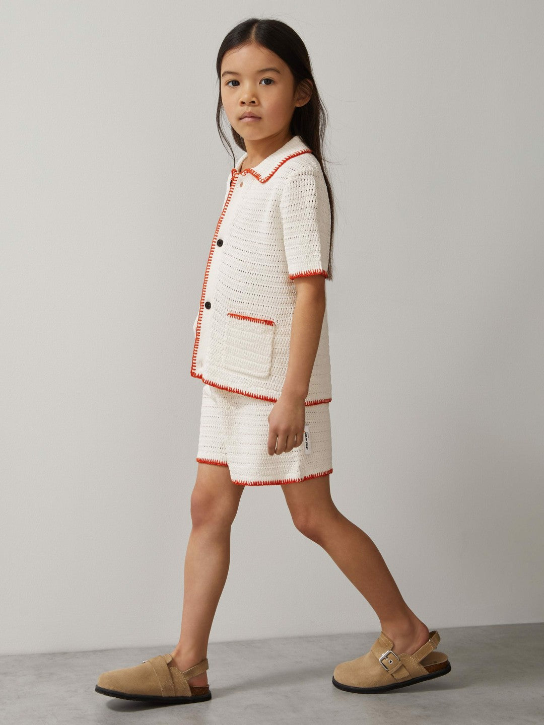 Reiss 3-9 yrs McLaren F1 Team Crochet Shirt in Off White/Orange