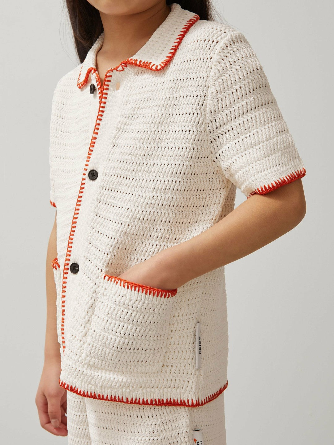 Reiss 3-9 yrs McLaren F1 Team Crochet Shirt in Off White/Orange