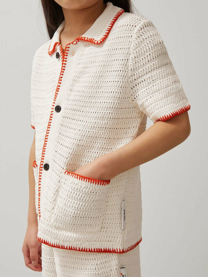 Reiss 3-9 yrs McLaren F1 Team Crochet Shirt in Off White/Orange