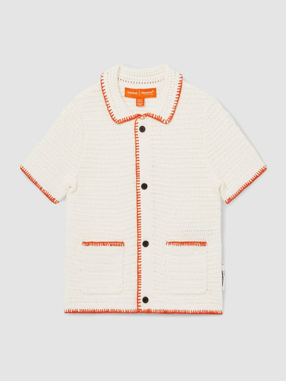 Reiss 9-13 yrs McLaren F1 Team Crochet Shirt in Off White/Orange