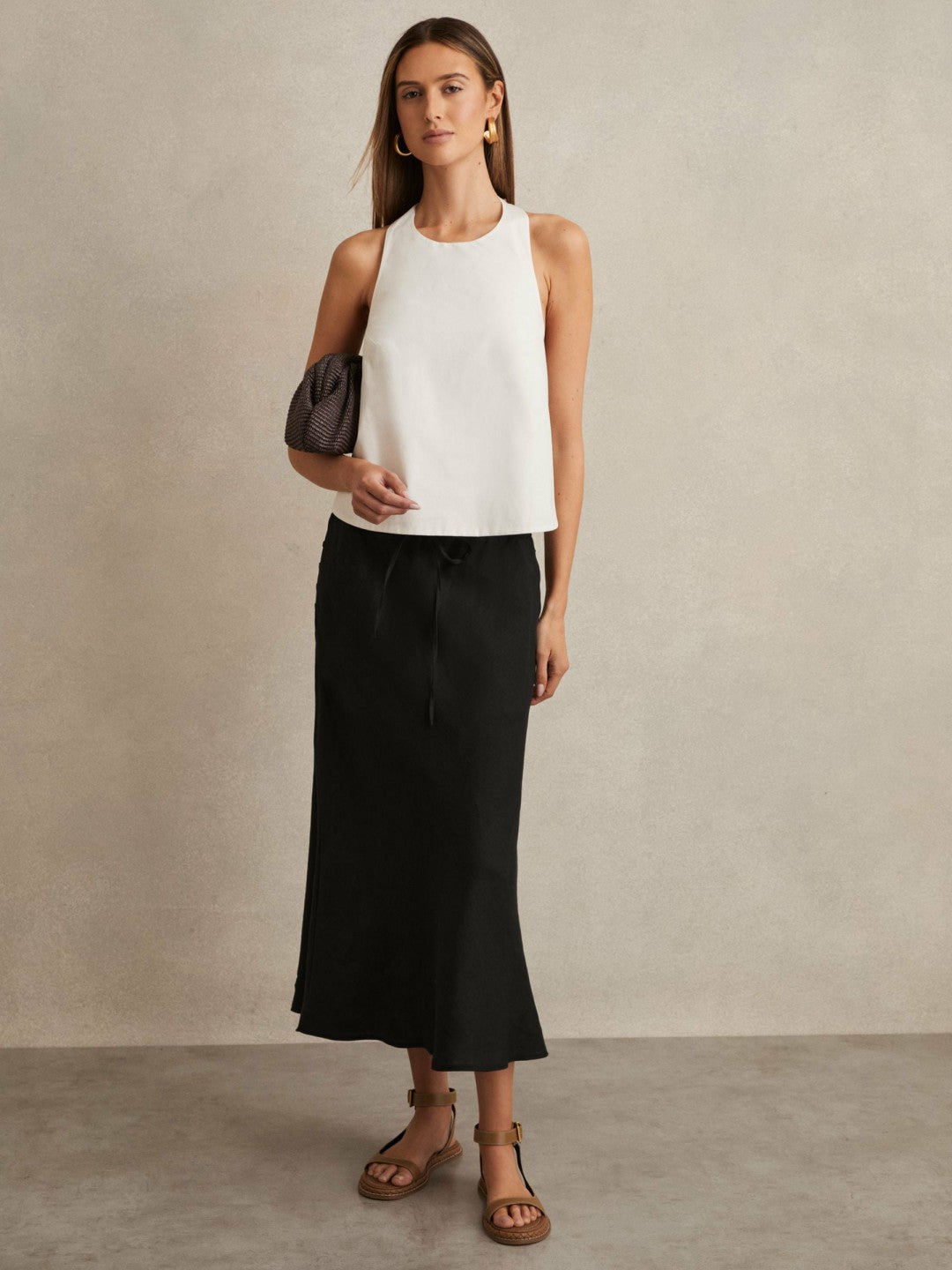 Reiss Slip Midi Skirt in Black