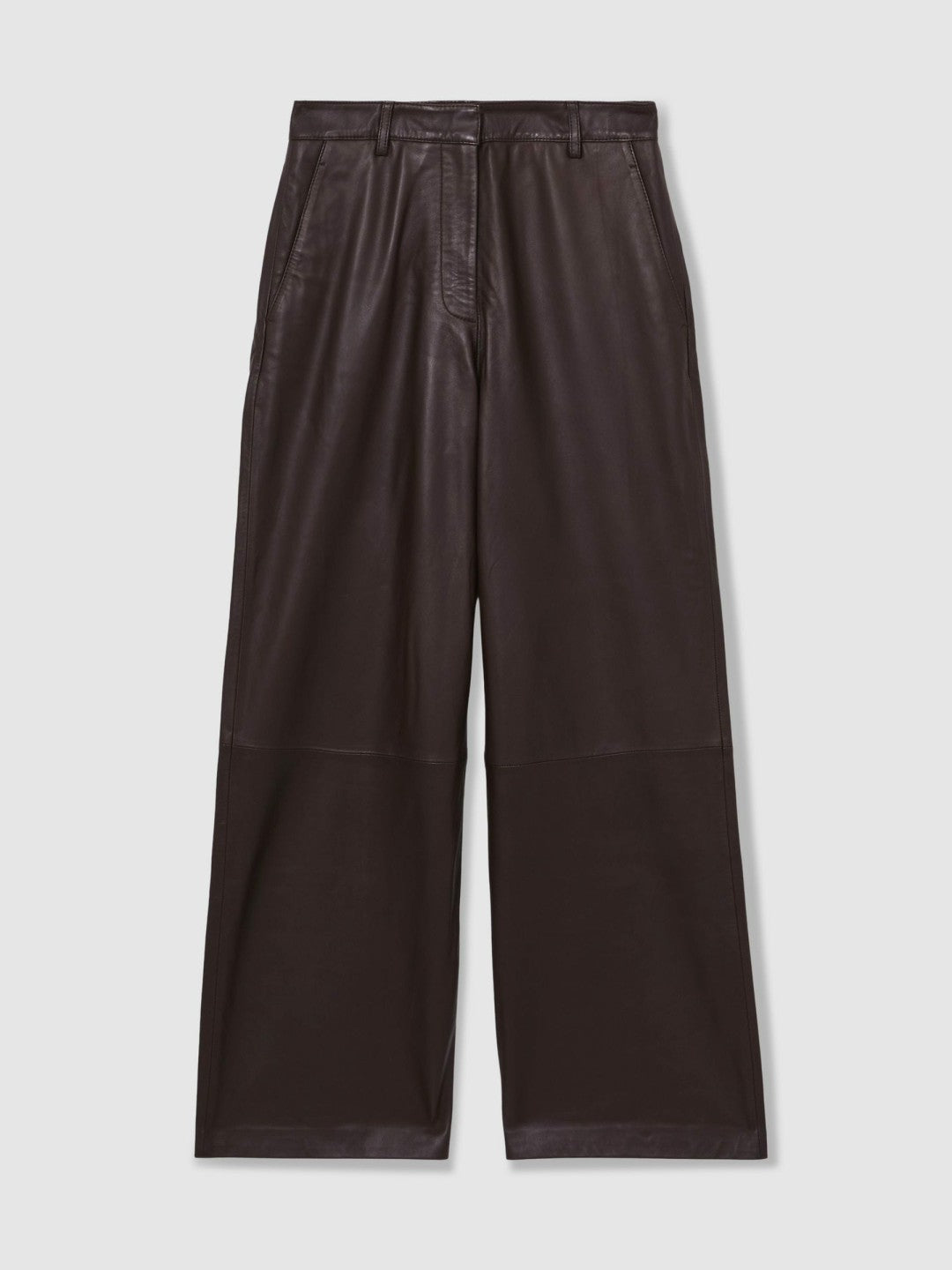 Reiss Leather Wide Leg Trousers in Chocolate