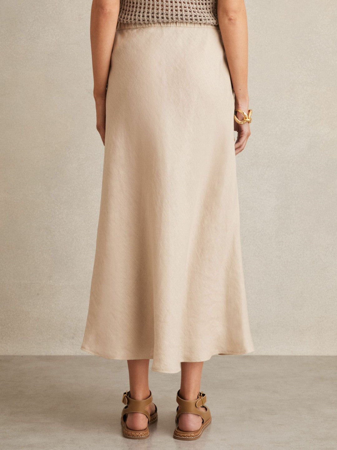 Reiss Slip Midi Skirt in Neutral