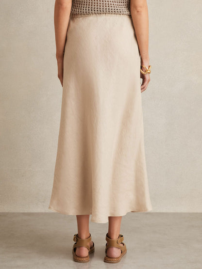 Reiss Slip Midi Skirt in Neutral