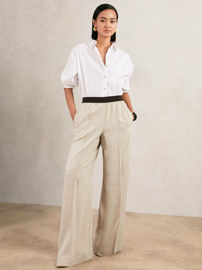 Reiss Wide-Leg Elasticated-Waist Trousers in Neutral