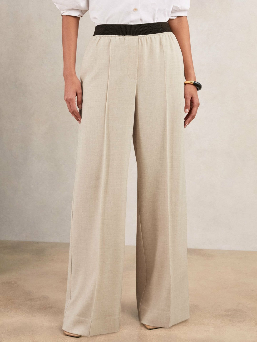 Reiss Wide-Leg Elasticated-Waist Trousers in Neutral