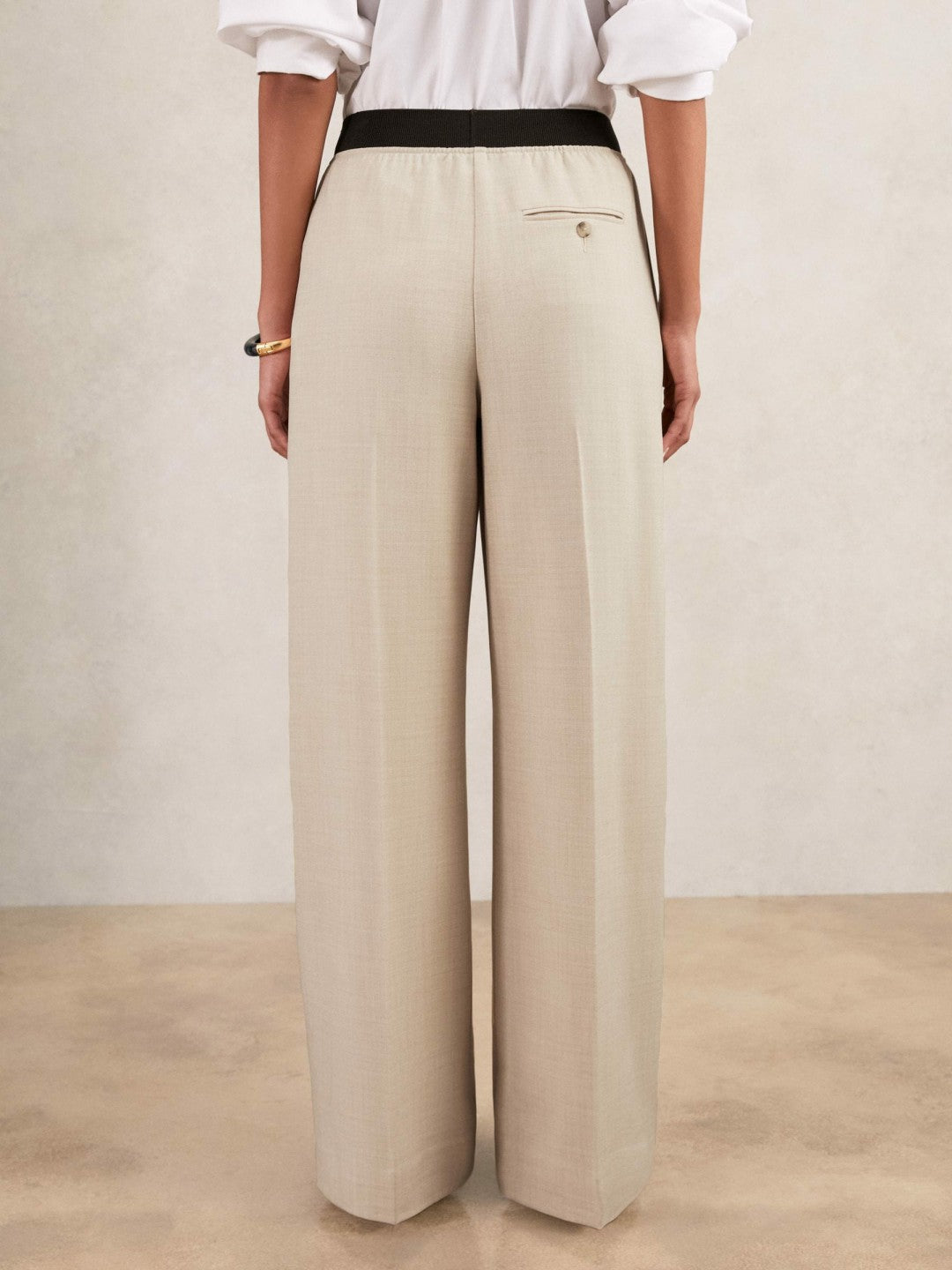 Reiss Wide-Leg Elasticated-Waist Trousers in Neutral