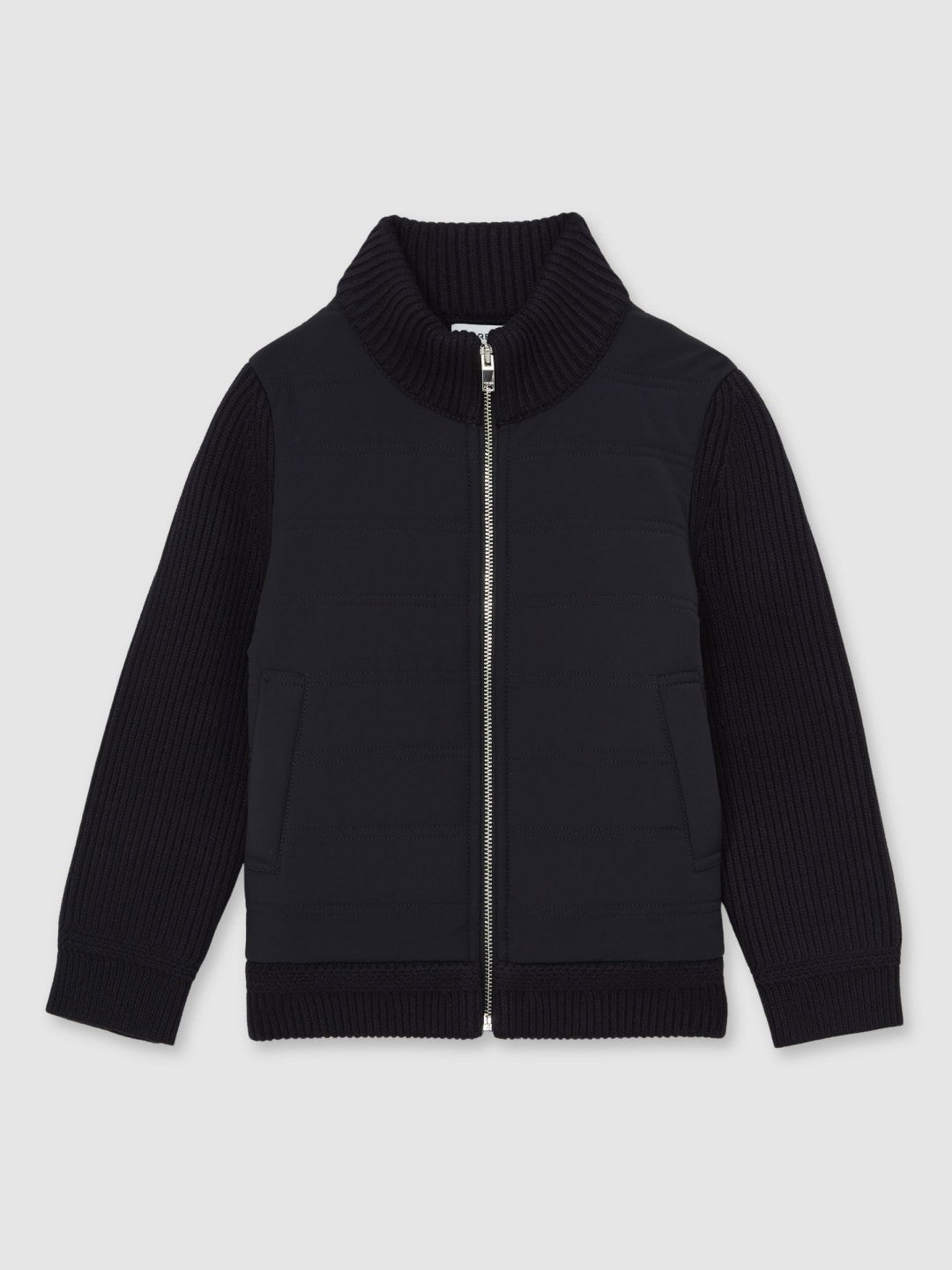 Reiss 3-9 yrs Hybrid Quilt and Knit Zip Through Jacket in Navy