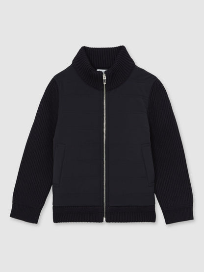 Reiss 3-9 yrs Hybrid Quilt and Knit Zip Through Jacket in Navy