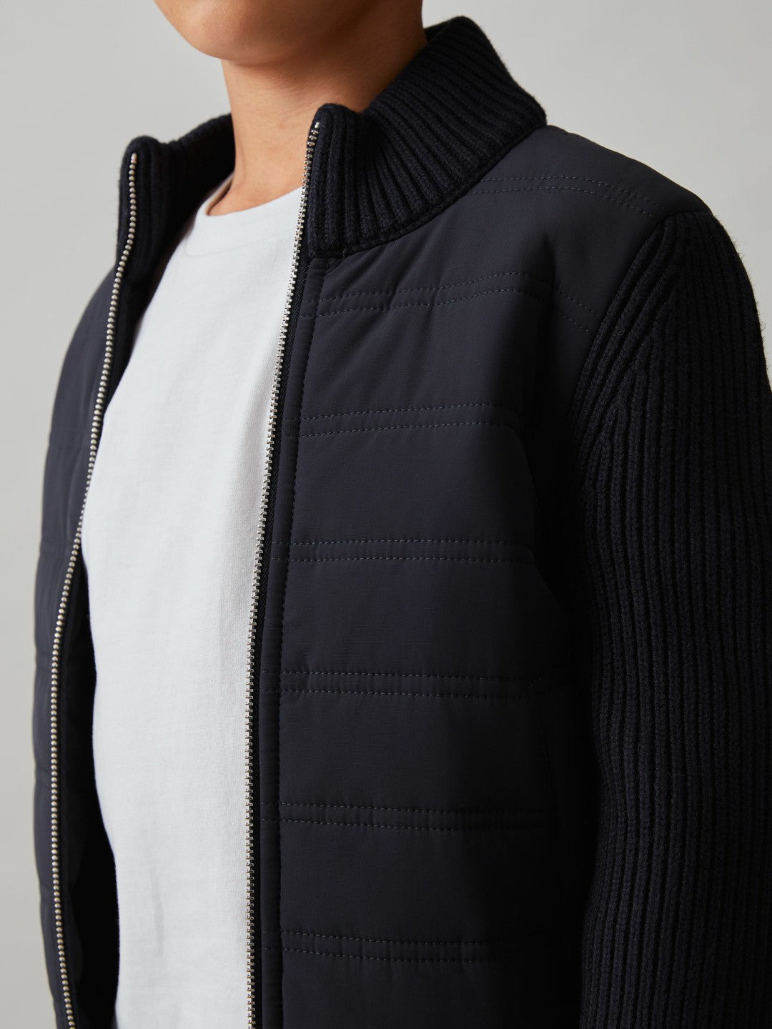 Reiss 9-13 yrs Hybrid Quilt and Knit Zip Through Jacket in Navy