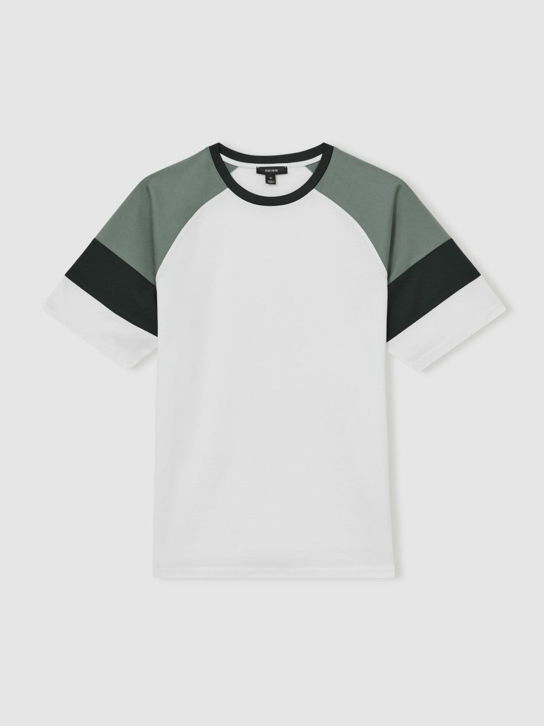 Reiss Mercerised-Cotton Colourblock T-Shirt in White/Sage