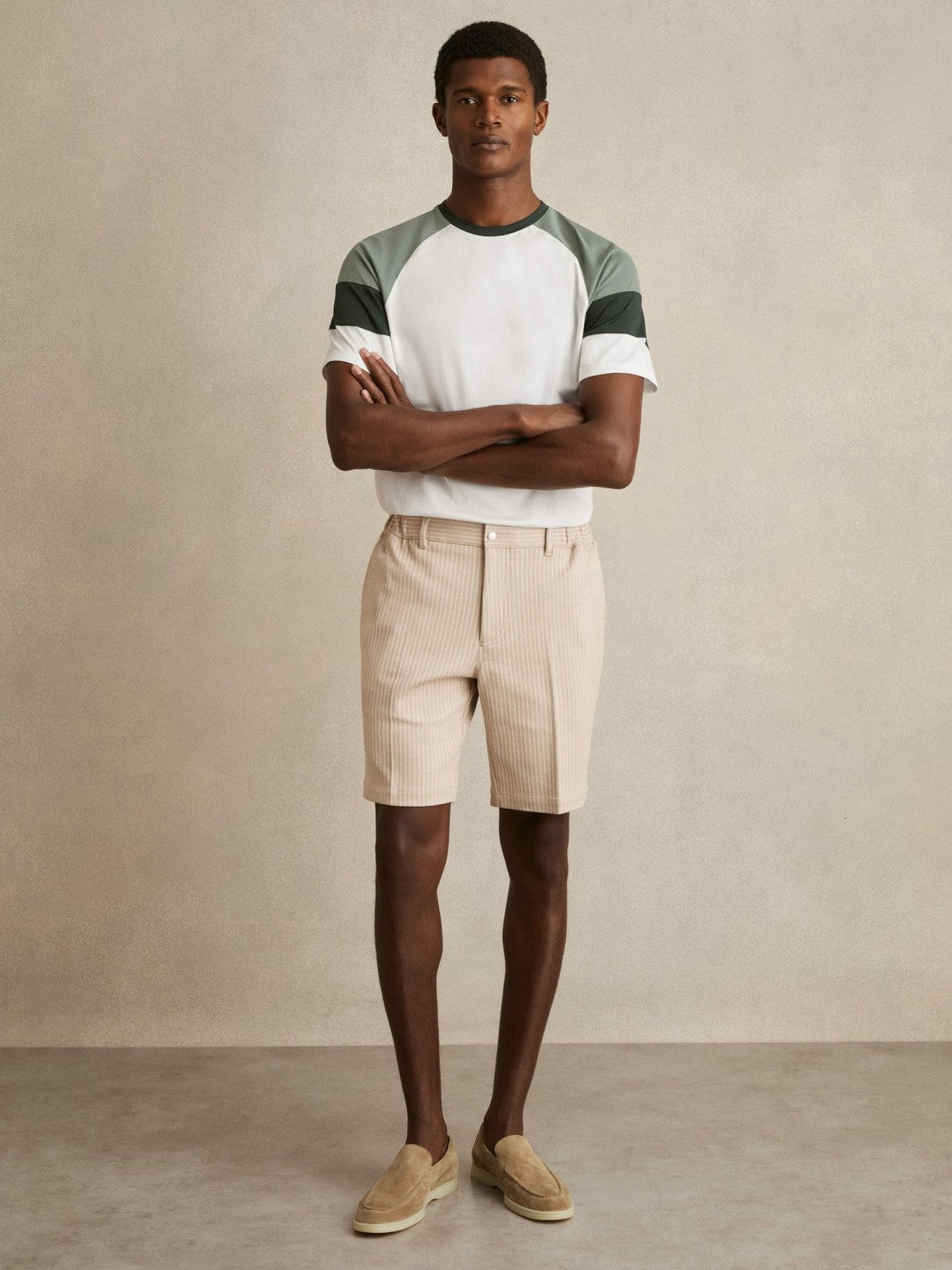 Reiss Mercerised-Cotton Colourblock T-Shirt in White/Sage