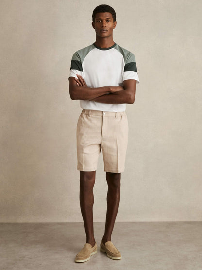 Reiss Mercerised-Cotton Colourblock T-Shirt in White/Sage
