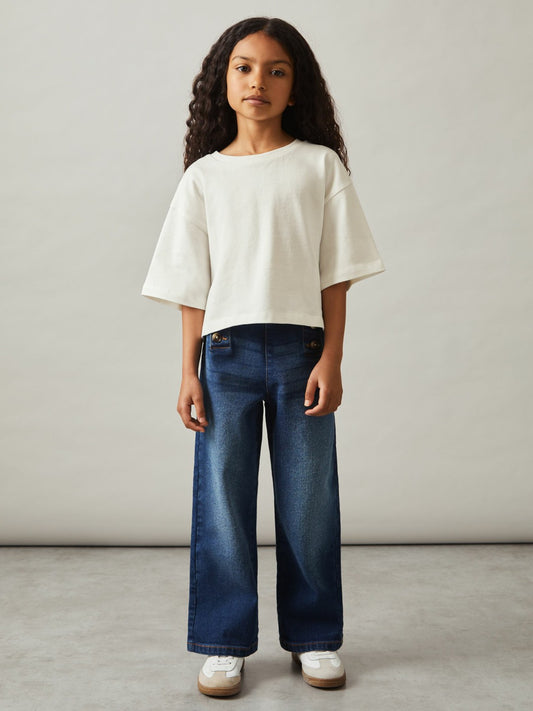 Reiss 4-9 yrs Oversize Cotton Cropped T-Shirt in Ivory
