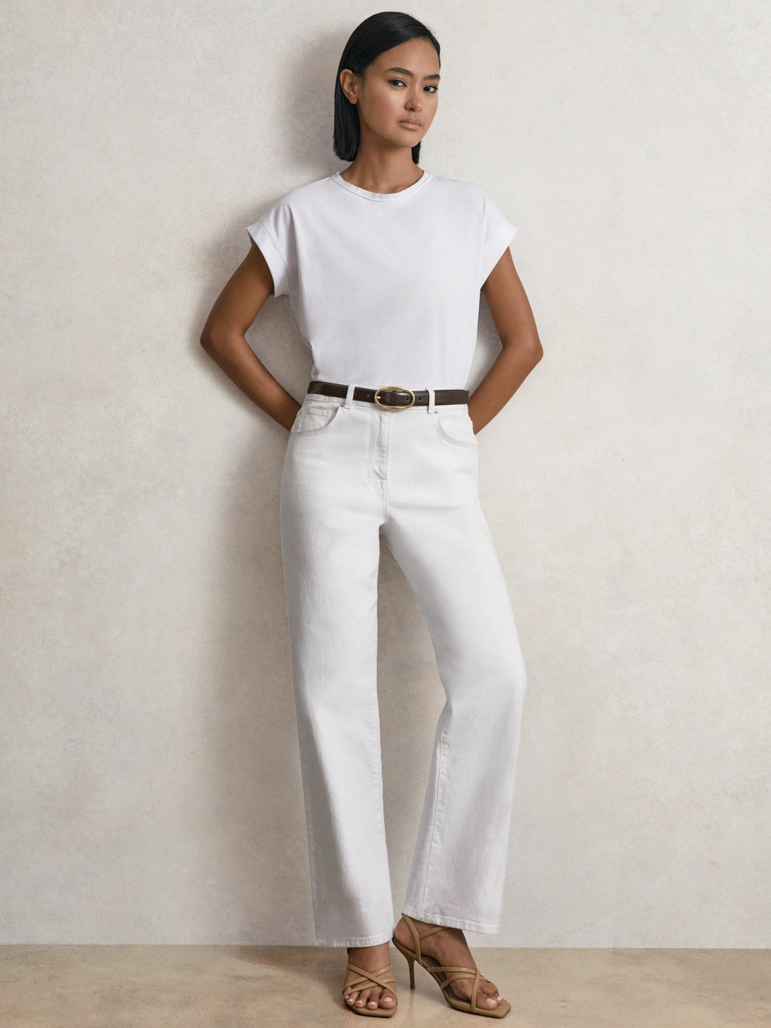 Reiss Petite Mid-Rise Straight-Leg Jeans in White