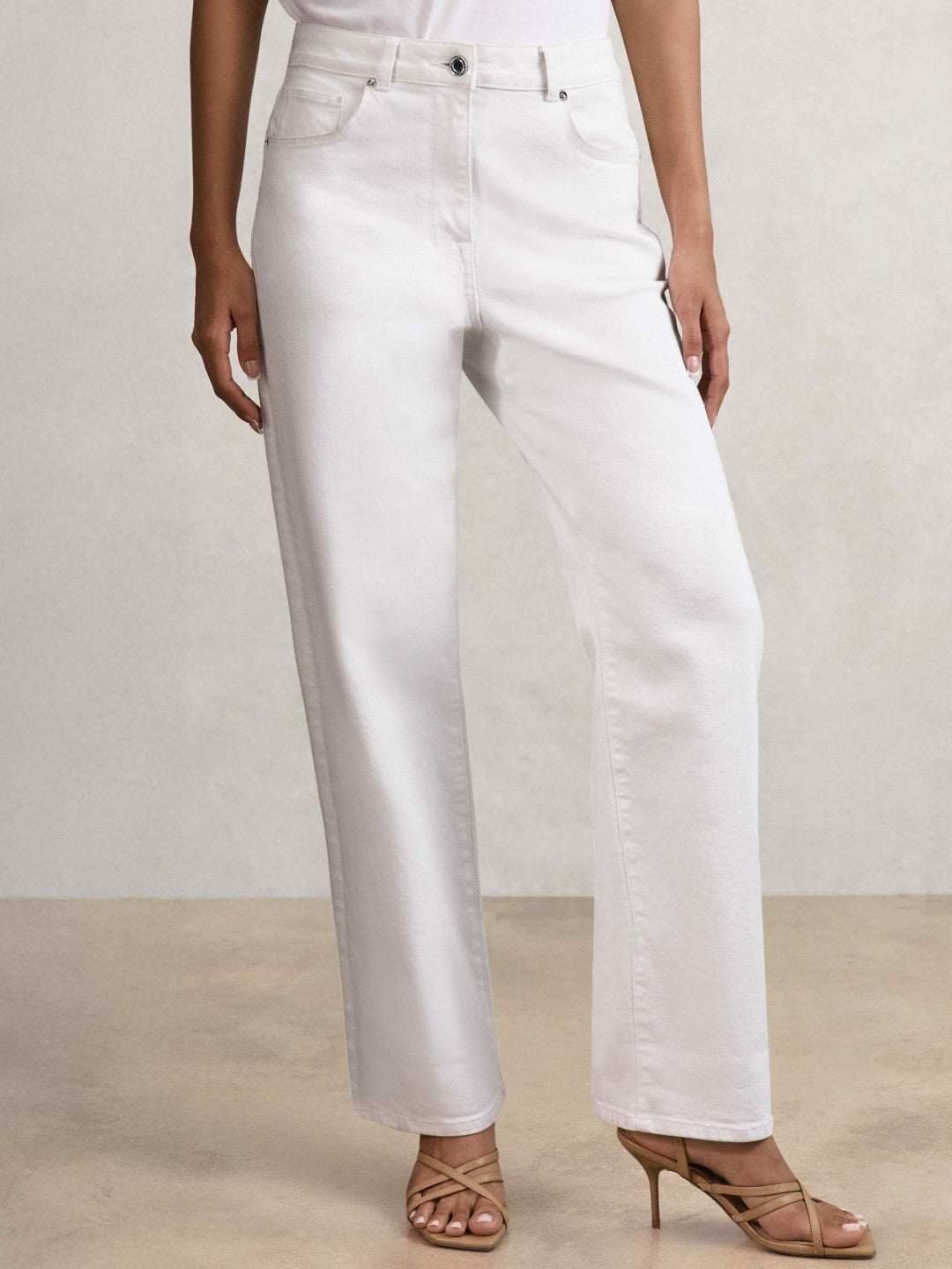 Reiss Petite Mid-Rise Straight-Leg Jeans in White
