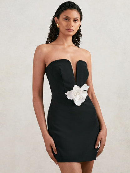 Reiss Halston Strapless Fitted Mini Dress in Black