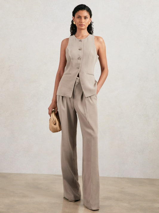 Reiss Good American Tailored Trousers in Beige