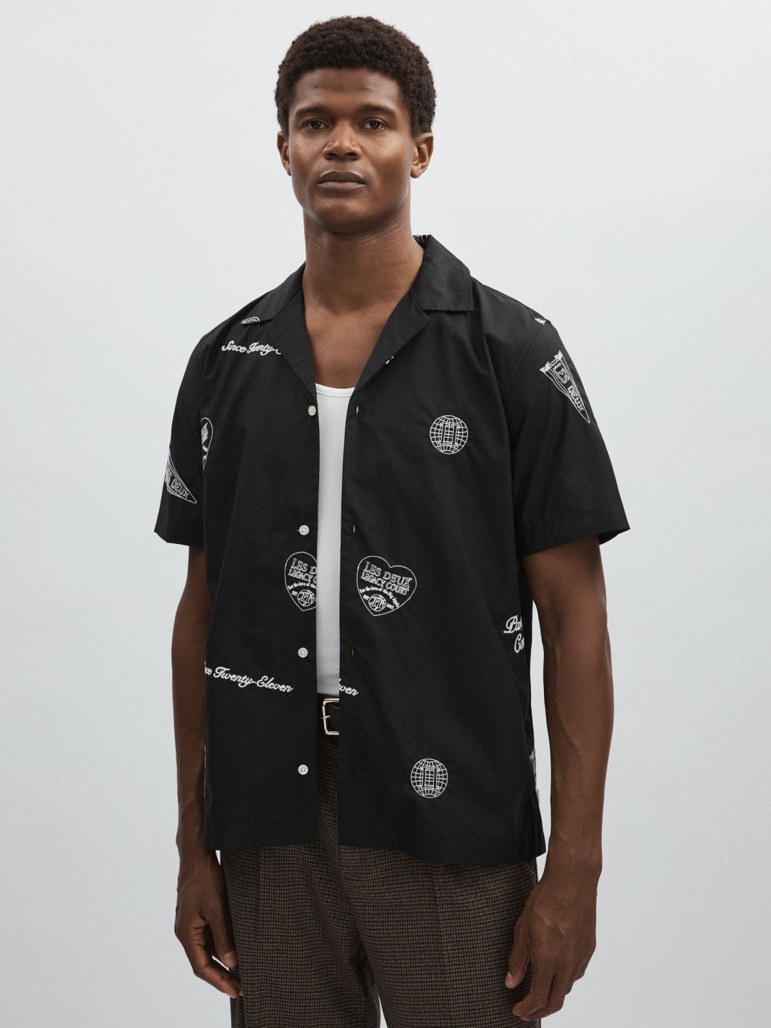 Reiss Les Deux Cotton Embroidered Shirt in Black Print