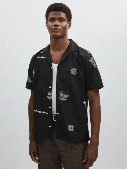Reiss Les Deux Cotton Embroidered Shirt in Black Print