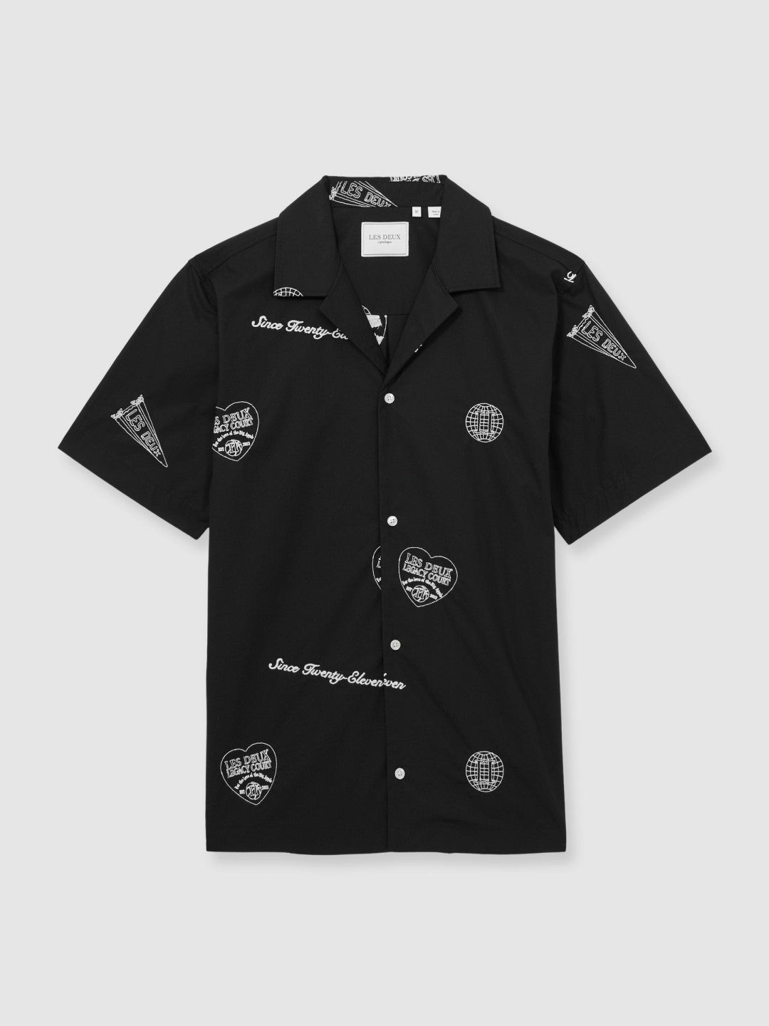 Reiss Les Deux Cotton Embroidered Shirt in Black Print