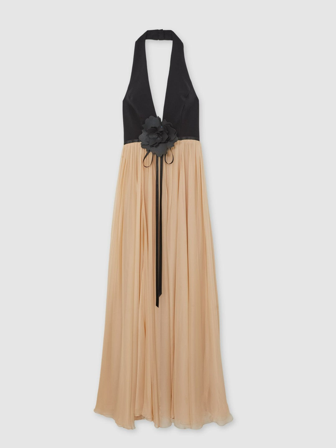 Reiss Halston Crepe and Chiffon Maxi Dress in Black/Ivory