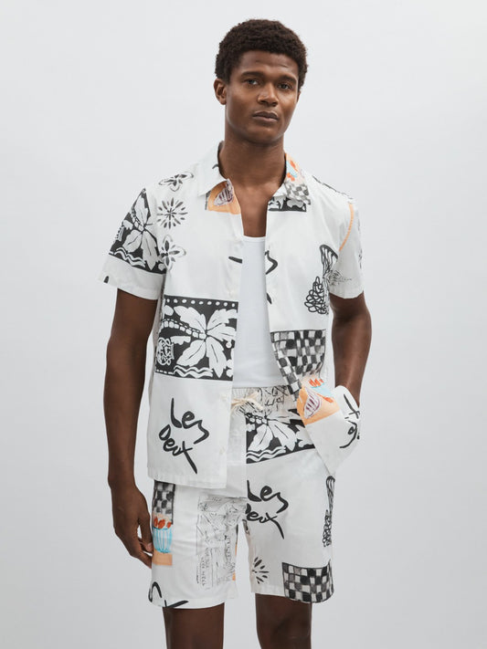 Reiss Les Deux Cotton Graphic-Print Shirt in Ivory Print